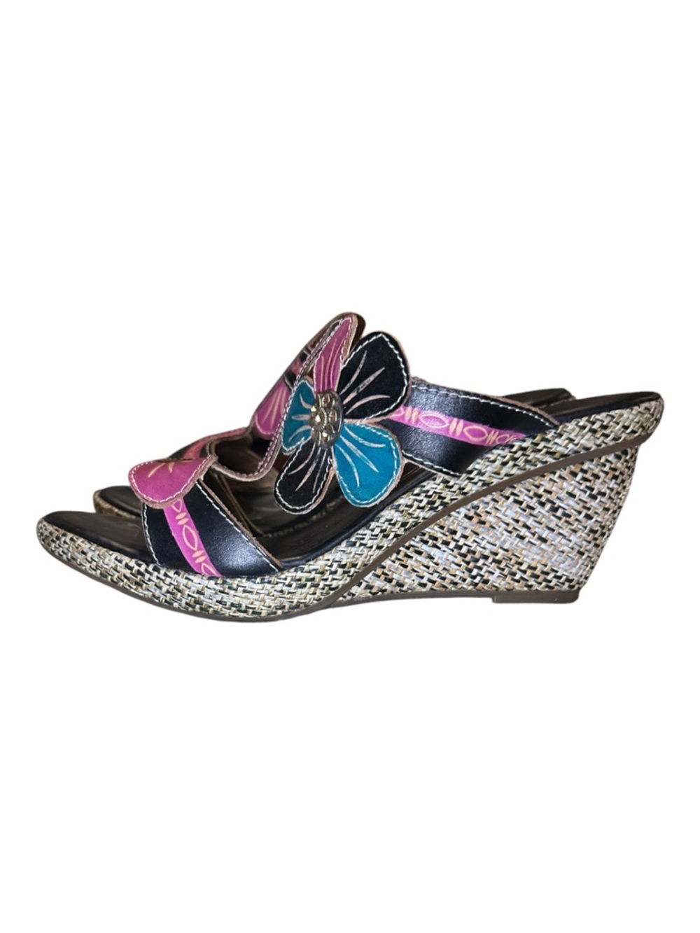 Spring Step Largo Pink & Teal Floral Wedge Sandals - Picture 8 of 11